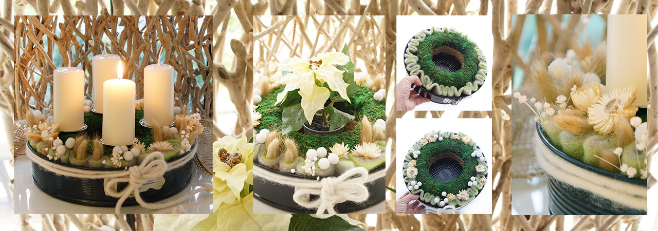 Adventskranz basteln mit Trockenblumen und Wollband in...