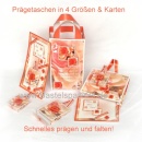 Taschen Basteln! Zum Prägen und Falten aus hochwertigem Design Papier! VE 11 Taschen in 4 Größen plus 6 Karte,Set in apricot