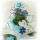 Blühende Tischdekoration in blau, türkis, weiß zum Einpflanzen und Dekorieren in Metallübertöpfe