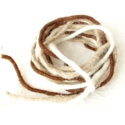Wollschnüre Sortiment, 3 Farben je 1 m, braun mocca weiß, 5mm stark mit Jutekern