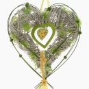 Herzen, Dekoherzen aus Holz zum Hängen mit Schlaufe und Holzperle, H 10 cm, für die Frühjahrsdekoration und Sommerdekoration