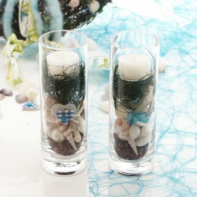 Tischdekoration maritim blau weiß im Glas mit Teelichter! Günstig selber dekorieren und basteln