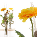 Ranunkel gro&szlig; gelb, Seidenblume wie echt, eine Bl&uuml;te mit Bl&auml;tter, L 56 cm