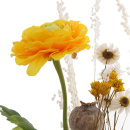 Ranunkel groß gelb, Seidenblume wie echt, eine Blüte mit Blätter, L 56 cm