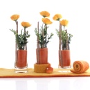 Tischdeko gelb orange, mit Frühlingsblumen und...