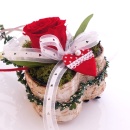 Tischdeko mit Birkenherzen, Gesteckschale, für Hochzeit und Muttertag  in rot weiß dekoriert zum selber machen