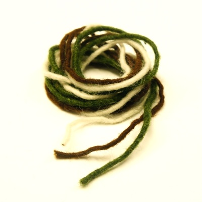 Wollschnüre Sortiment, 3 Farben je 1 m, grün, braun, weiß, 5 mm stark mit Jutekern