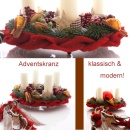 Großer Adventskranz klassisch und modern! Mit Wollband, Naturdeko und Früchte in rot grün weiß zum Selber machen