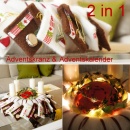 Adventskranz mit Adventskalender praktisch 2 in 1 zum selber machen. Geschmückt mit 24 Filzsäcken