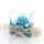 Tischdeko Weihnachten Glaswürfel blau silber dekoriert mit Wollband und Perlen prima zum selber machen.