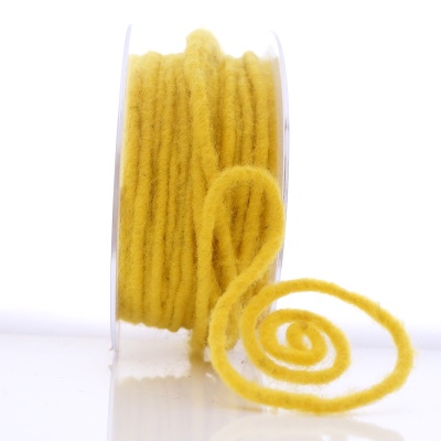 Wollschnur MIT DRAHT, Wolldraht mit Jutekern, L 3 m Stärke 5 mm, echte Schurwolle in gelb