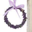 Lavendelkranz, Kranz aus Lavendel klein- Kr&auml;nzchen B 10 cm mit Karoband, lila wei&szlig;, VE 1 St&uuml;ck