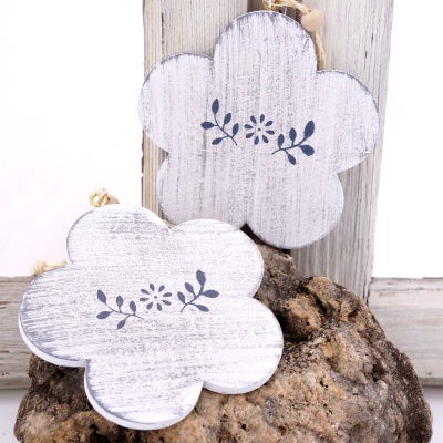 Deko Landhausstil Blumen, Hochzeit, Frühling, Sommer in weiß aus Holz mit Motiv Gr 9,5 x 8 cm.  VE 2 Stück
