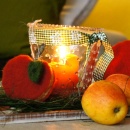 Tischdeko Herbst selber basteln! Pfiffig mit Filzäpfel und Naturdeko. Landhaus Deko für den Tisch
