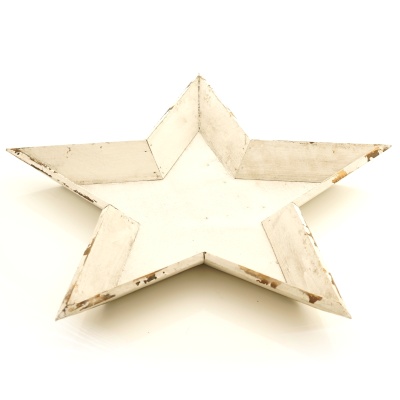 Holzstern Schale, Sternschale aus Antikholz, Sternteller aus Holz für Weihnachten Gr 44 x 4 cm weiß