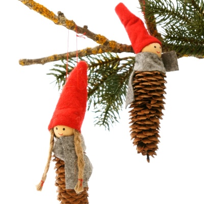 Weihnachtsdeko Wichtel H 16 cm, Junge u. Mädchen zum Hängen für Tannenbaum und Fensterdeko VE 1 Paar