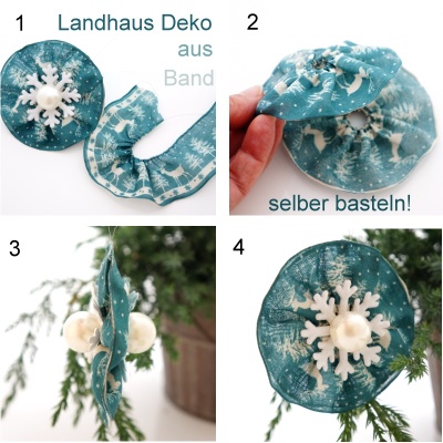 Weihnachtskugeln aus Stoff - Band im Landhausstil zum selber machen. Neuer Look am Tannenbaum!