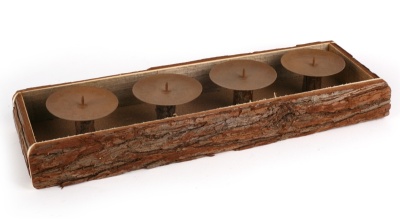 Kerzenständer Advent aus Holzrinde, Kerzenhalter,Gr. 45x15x7 cm, mit 4 Kerzenhalter natur Holz mit Rinde, braun