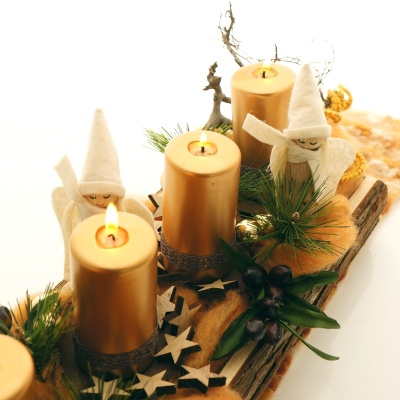 Adventsschale mit Kerzenhalter aus Holz Floristik