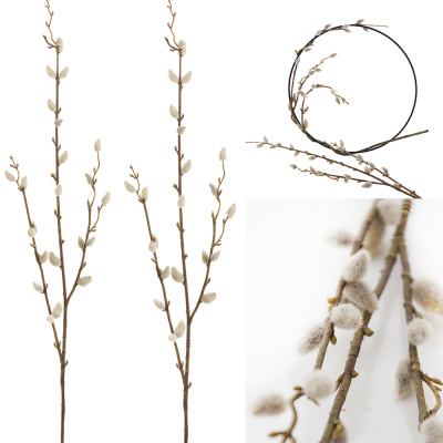 Palmkätzchenzweig 3 fach, Frühlingsdeko wie echt, L 78 cm, 1 Stiel mit 3 Zweige, Weidenkätzchen künstlich für Frühjahrsdeko und Osterstrauß