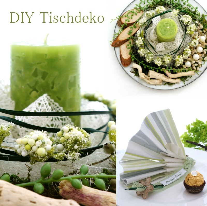 Tischdeko für Hochzeit und Feste mit runde Tische in grün weiß, prima