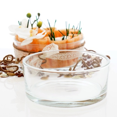 Glasschale-rund-klar-große- Schale-aus-Glas D 19 cm für Tischdeko mit Blumen und Kerze