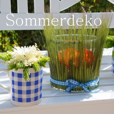 Tischdeko-Glasvase! Dekorieren mit Getreide, Mohn und Karoband im Landhausstil