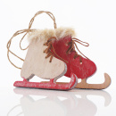 Deko Schlittschuhe - Christbaumschmuck aus Holz, 2 Stk Gr. 11,5x9 cm, netter Landhausstil in rot natur