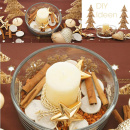 Tischdeko Weihnachten mit Glas natürlich und modern in gold creme braun als DIY Idee