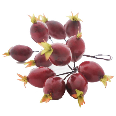 Hagebutten rot künstlich VE 12 Stk am Draht. Gr 3x2x11cm lackierte Beeren für Herbst und Weihnachten