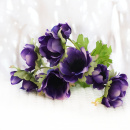 Anemonen Strauß, Seidenblumen blau-lila, VE 1 Bund 3 Stiele, 9 BlütenL 32cm,