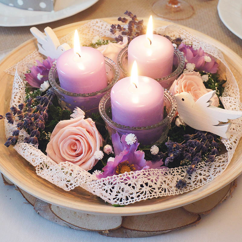 Tischdeko runde Tische | Lavendel & Rosen | rosa flieder - Bastelspass