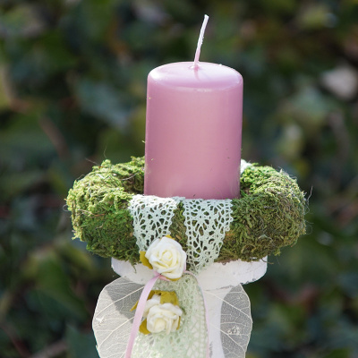 Kerzenständer aus Holz Vintage Stil | Für Tischdeko rosa weiß Hochzeit & Feste