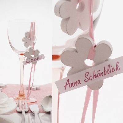 Tischkarten für Hochzeit selber machen | rosa weiß aus holz