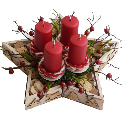 Adventsstern | Adventskranz mit vier Kerzen ausgefallen rot weiß im Landhausstil