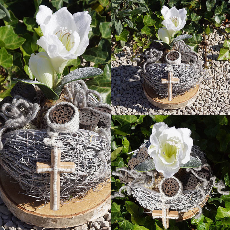 künstliche pflanzen  blumen Grabgesteck  Advend 24cm weiss 