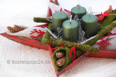 DIY Adventschale | Sternschale Holz rustikal rot - grün