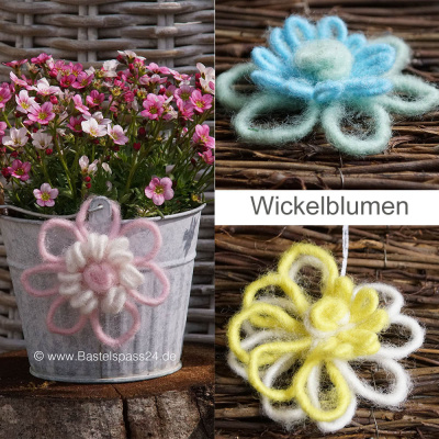 Wickelblumen Easy Makramee Blumen basteln aus Filz, Wolle, Draht mit Wolldraht