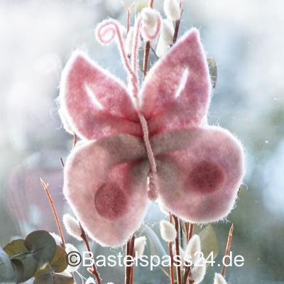 Schmetterling aus Filz, Wollband zweifarbig, 100% Wolle, rosa grau Gr. 15 x14 cm VE 1 Stück