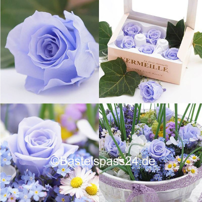 DIY Gugelhupf Frühling mit Frühlingsblumen und Rosen präpariert blau weiß violett