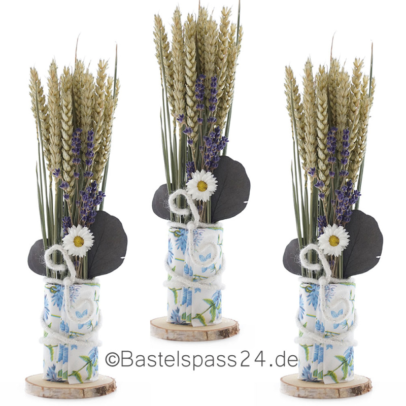 Trockenblumenstrauß klein mit Weizen und Lavendel blau weiß