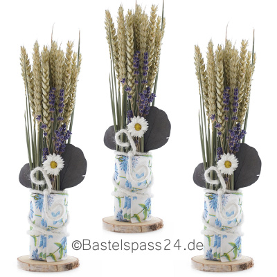 Trockenblumenstrauß klein mit Weizen und Lavendel  blau weiß