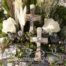 Grabgesteck in Pflanzschale für Grab aus Birke weiß mit Rosen und Sukkulente selbermachen