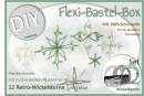 Flexi Bastel Box für 12 Retro Wickelsterne in 4 - 14 cm, 6 Modelle, Wolldraht Glimmer in weiß, grau, mint, mit Anleitung
