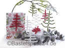 Flexi Bastel Box für 12 Retro Tannenbäume in 8 - 12 cm, 4 Modelle, Wolldraht Glimmer in weiß, grün, rot, mit Anleitung