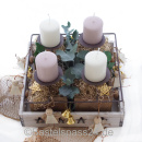 Adventskiste, Adventsschale aus Holz 25 x 25 x 5 cm Vintage mit Kerzenhalter