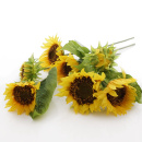 Sonnenblumen k&uuml;nstlich, Sonnenblumenstrau&szlig; 7 Bl&uuml;ten L 36 cm, Deko Sommer und Herbst