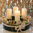 DIY Adventskranz in Kuchenform weiß, grün, natur mit Trockenblumen und Naturfloristik
