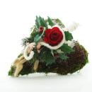 Pflanzherz für Grab klein aus Rebe mit Moosrand, Trockenblumen  selber dekoreiren mit roter Holzrose