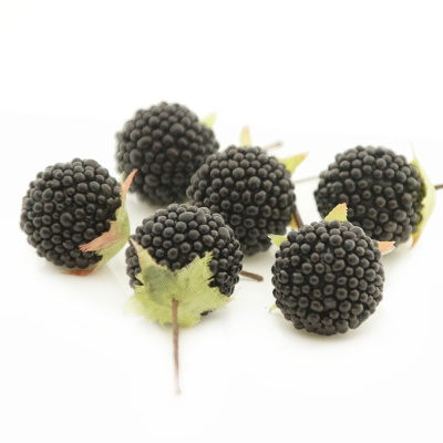 Brombeeren, Beeren künstlich schwarz 6 Stück, D 2 cm mit Draht